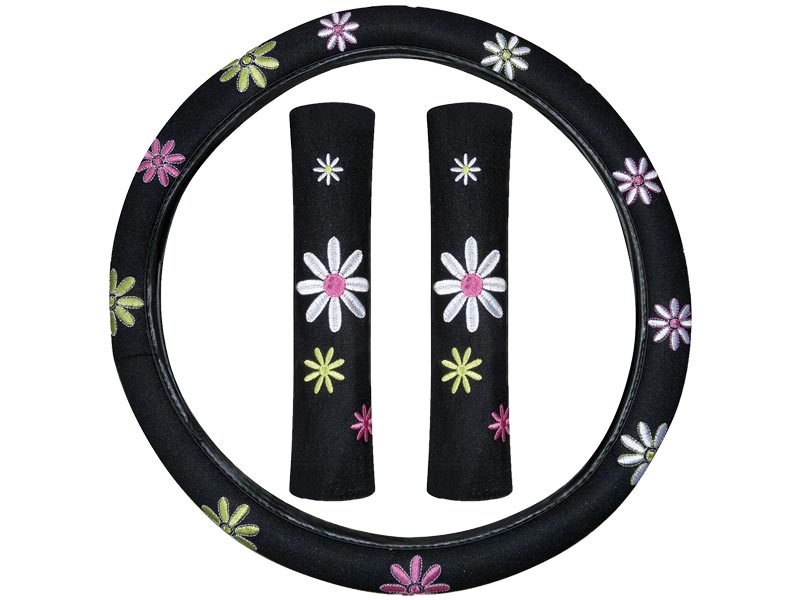 Autogear 3 Piece Steering Wheel Cover/Seat Belt Comforter Floral Set