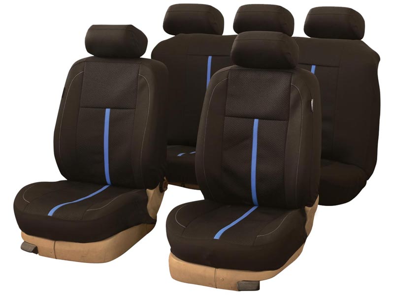 Autogear 9 Piece Black/Blue Woven Jacquard Seat Cover Set