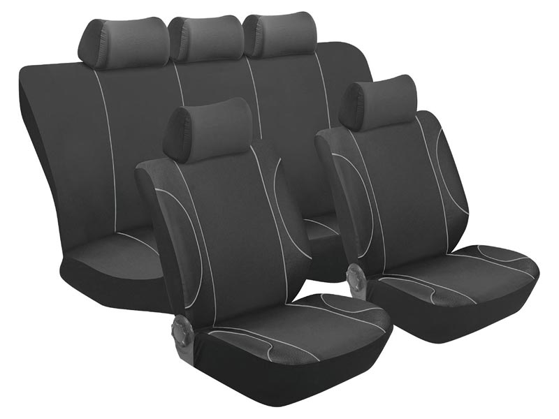 Autogear 11 Piece Austin Black With Grey Piping Polyester Seat Cover Set