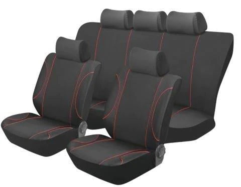Autogear 11 Piece Austin Black With Red Piping Polyester Seat Cover Set